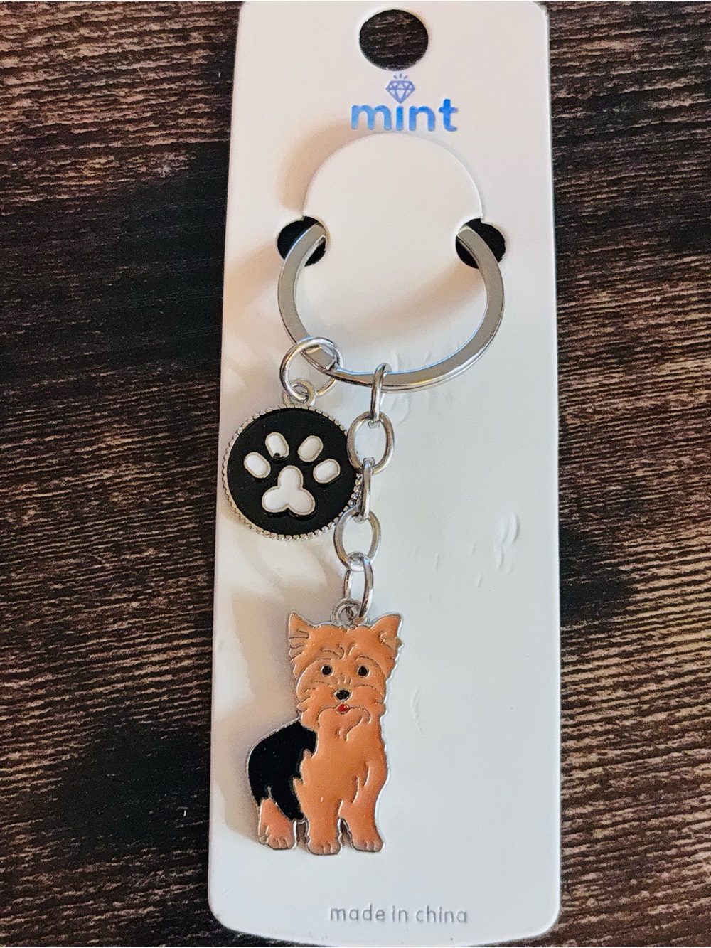 Yorkie Dog Keychain with Black & Tan Enamel